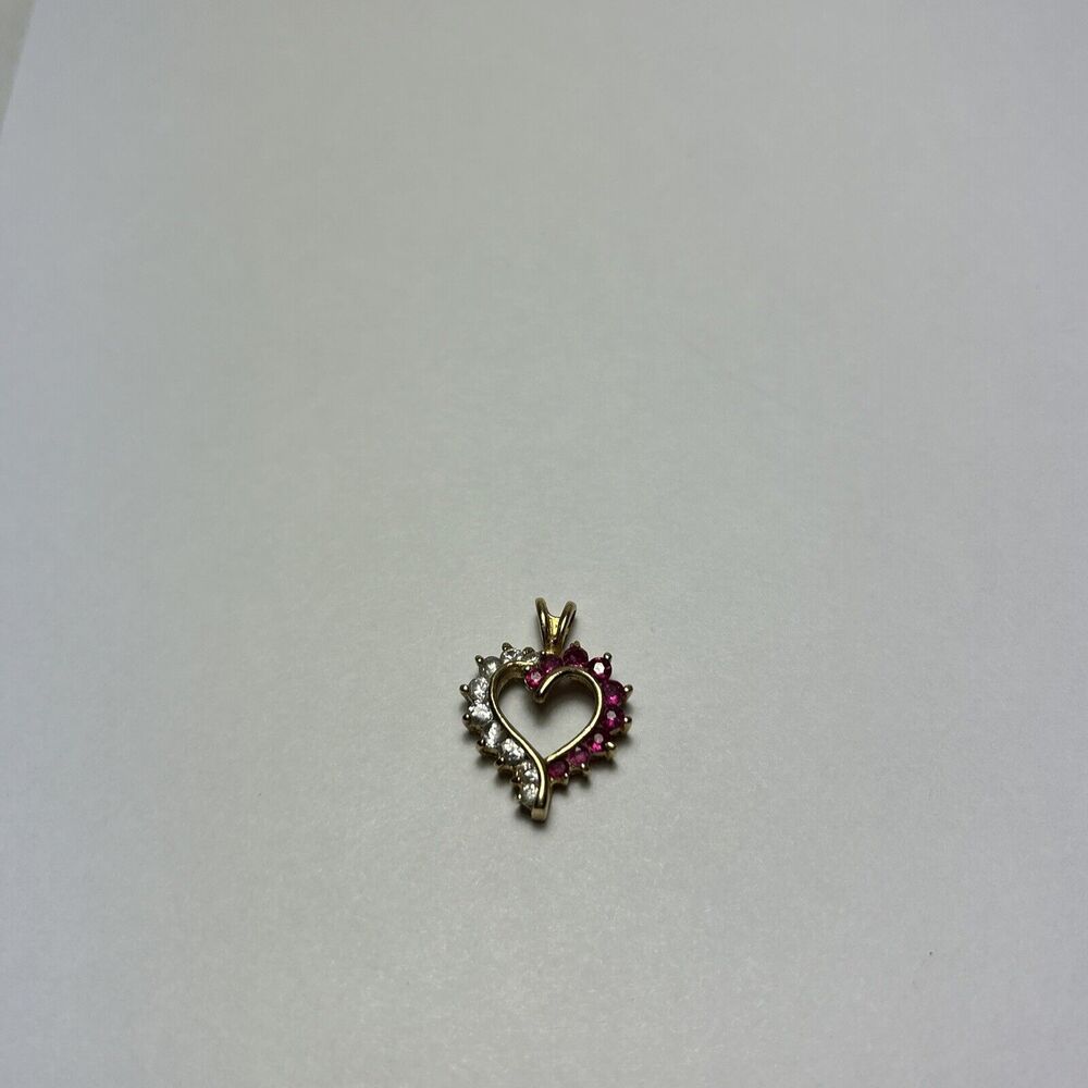 925 Sterling Silver Gold Plated White & Red Stone Heart Pendant